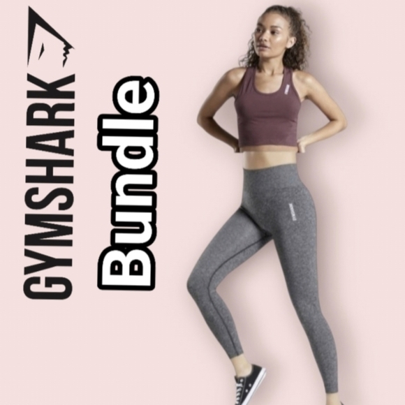 Gymshark Bundle NWOT Leggings And Ark Crop Top Size Medium Berry Red Light Gray - Picture 1 of 15